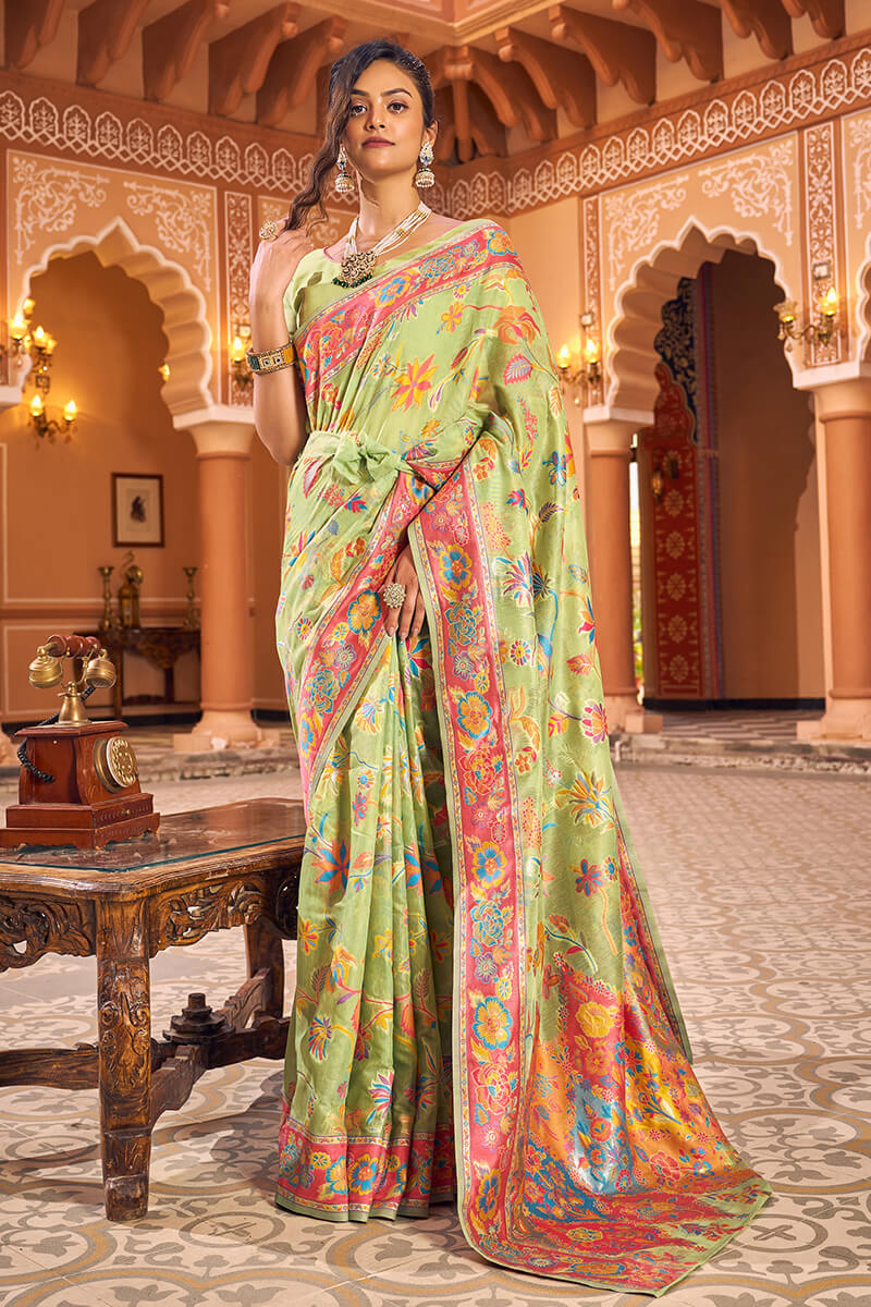 Mahika Pista Linen Silk Saree With Exclusive Blouse 