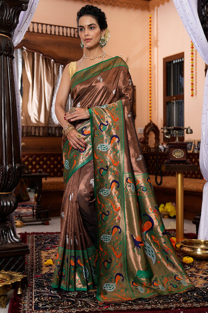 Neeva Brown Paithani Silk Saree With Attractive Blouse 