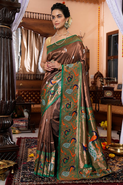 Neeva Brown Paithani Silk Saree With Attractive Blouse 