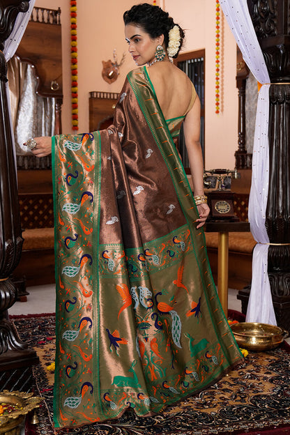 Neeva Brown Paithani Silk Saree With Attractive Blouse 