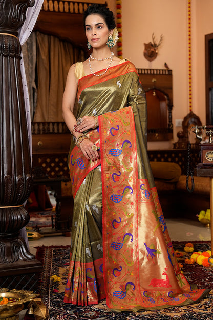 Neeva Green Paithani Silk Saree With Super Classy Blouse 