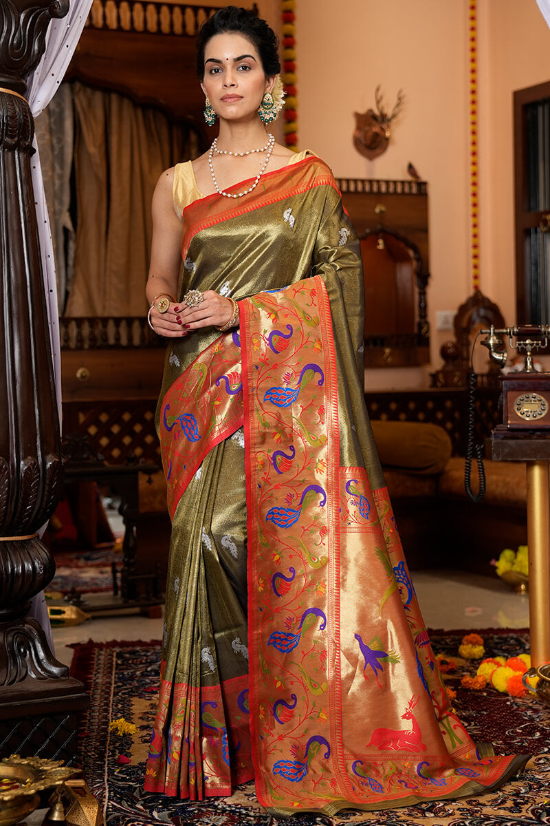 Neeva Green Paithani Silk Saree With Super Classy Blouse 