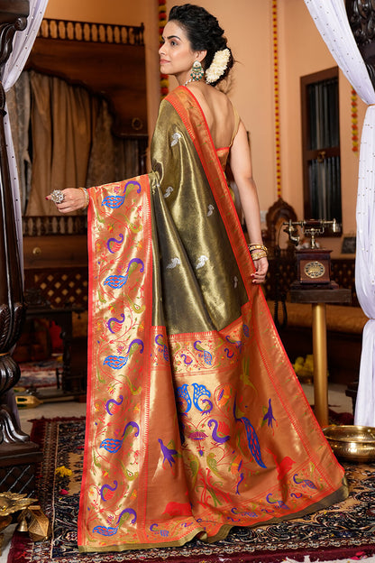 Neeva Green Paithani Silk Saree With Super Classy Blouse 