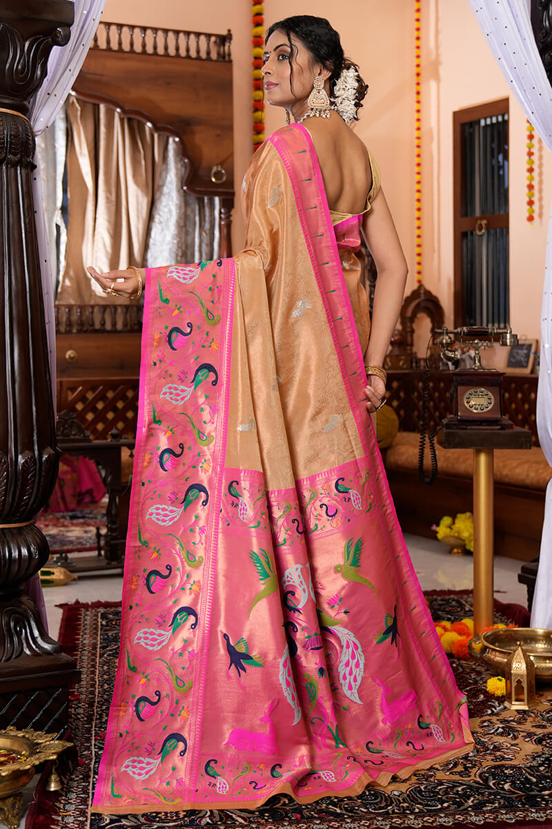 Neeva Peach Paithani Silk Saree With Beauteous Blouse 