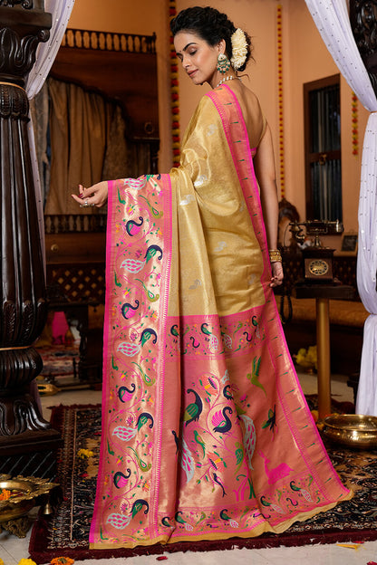 Neeva Yellow Paithani Silk Saree With Elegant Blouse 