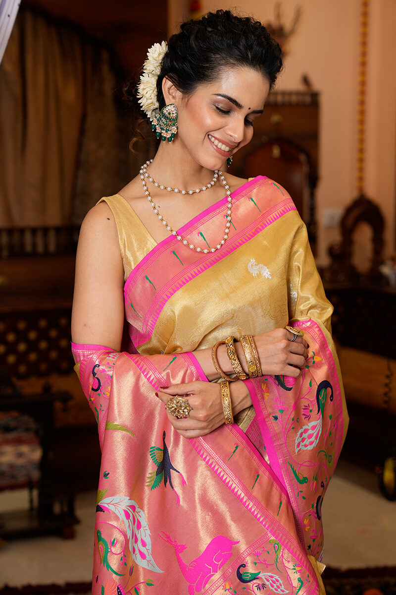 Neeva Yellow Paithani Silk Saree With Elegant Blouse 