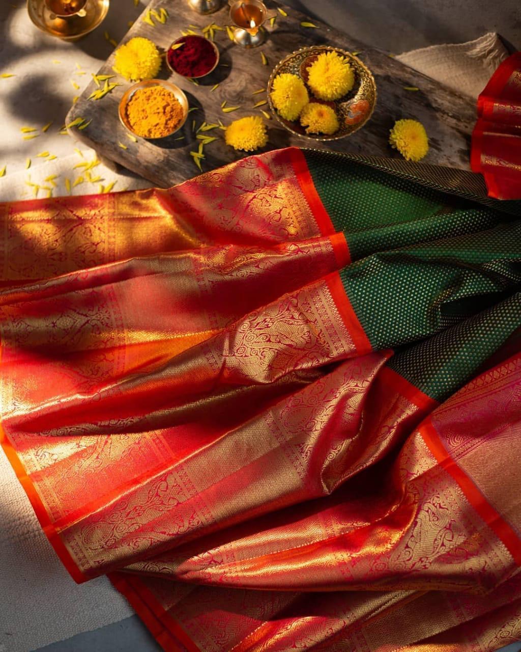 Suhani Green-Red Kanchipuram Silk Saree