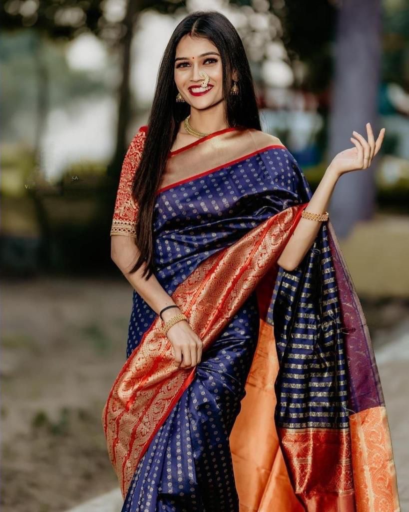  Royal Blue Banarasi Silk Saree