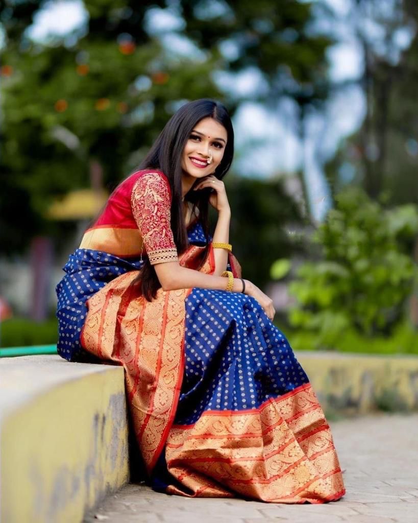  Royal Blue Banarasi Silk Saree