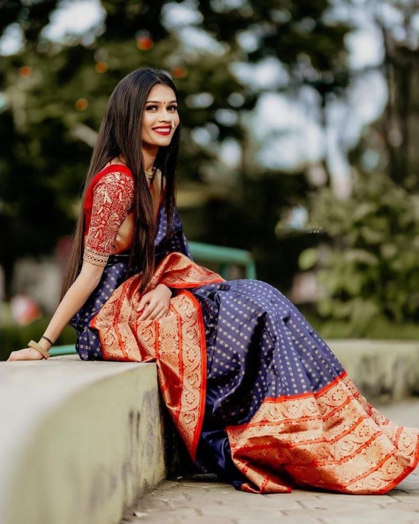  Royal Blue Banarasi Silk Saree