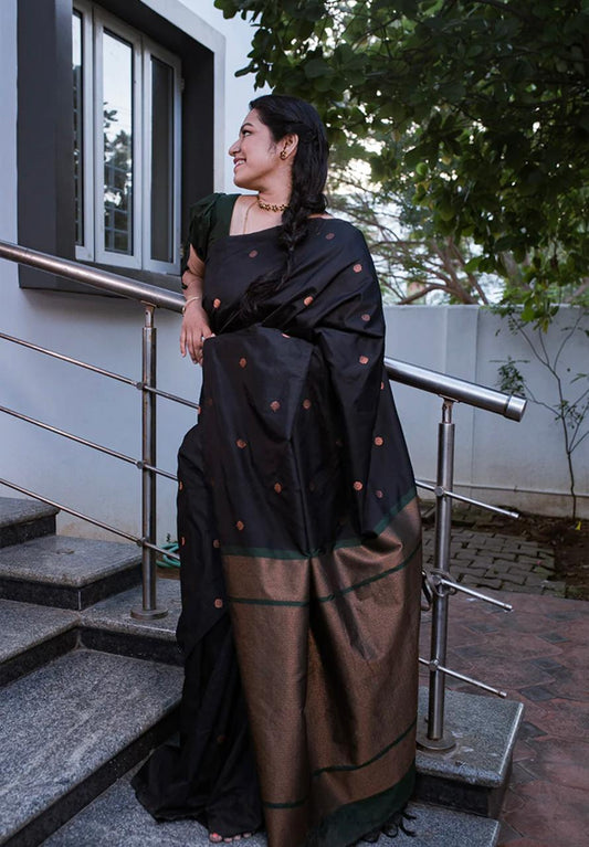 Pushpa Black Kanchipuram Soft Silk Saree