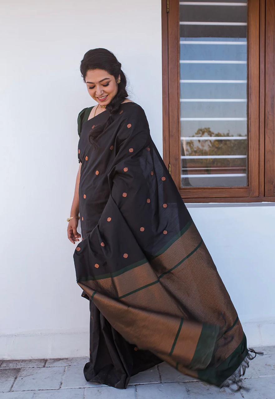 Pushpa Black Kanchipuram Soft Silk Saree