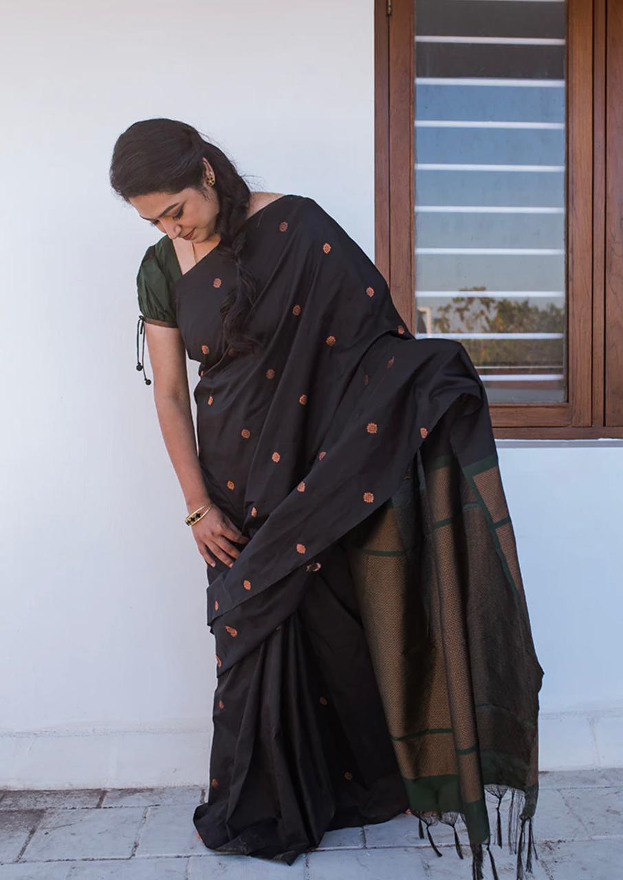 Pushpa Black Kanchipuram Soft Silk Saree