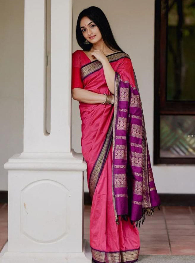 Bhavna Pink Linen Cotton Saree