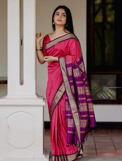 Bhavna Pink Linen Cotton Saree