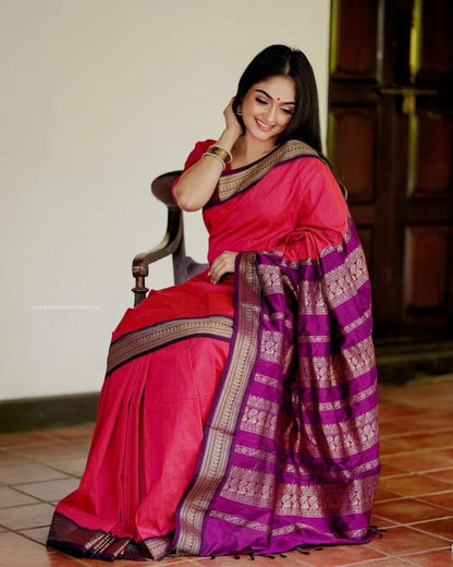 Bhavna Pink Linen Cotton Saree