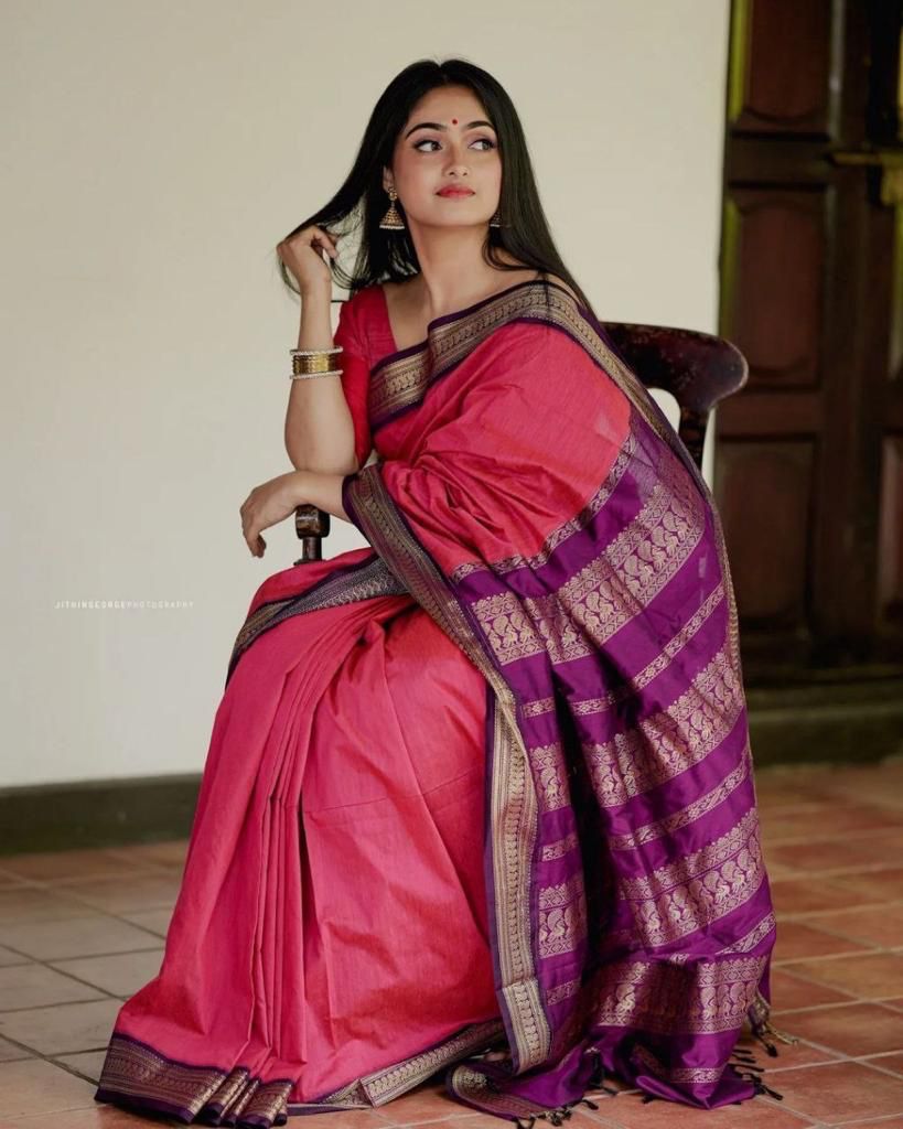 Bhavna Pink Linen Cotton Saree