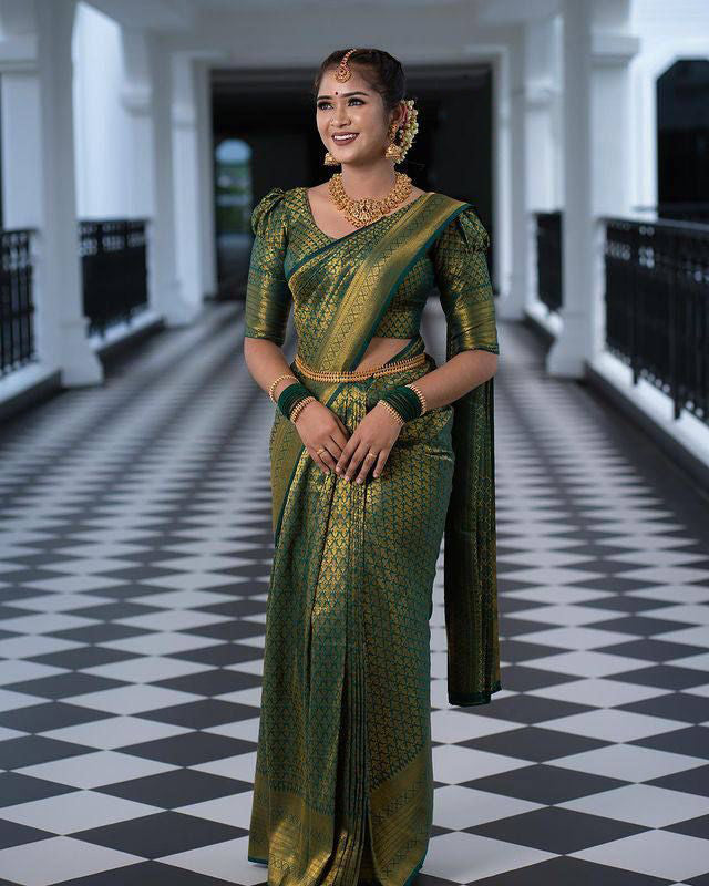 Damini Green Coloured Soft Silk Saree With Adoring Blouse