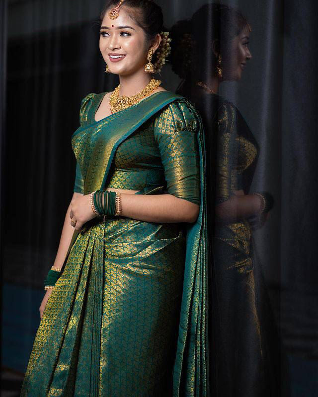 Damini Green Coloured Soft Silk Saree With Adoring Blouse