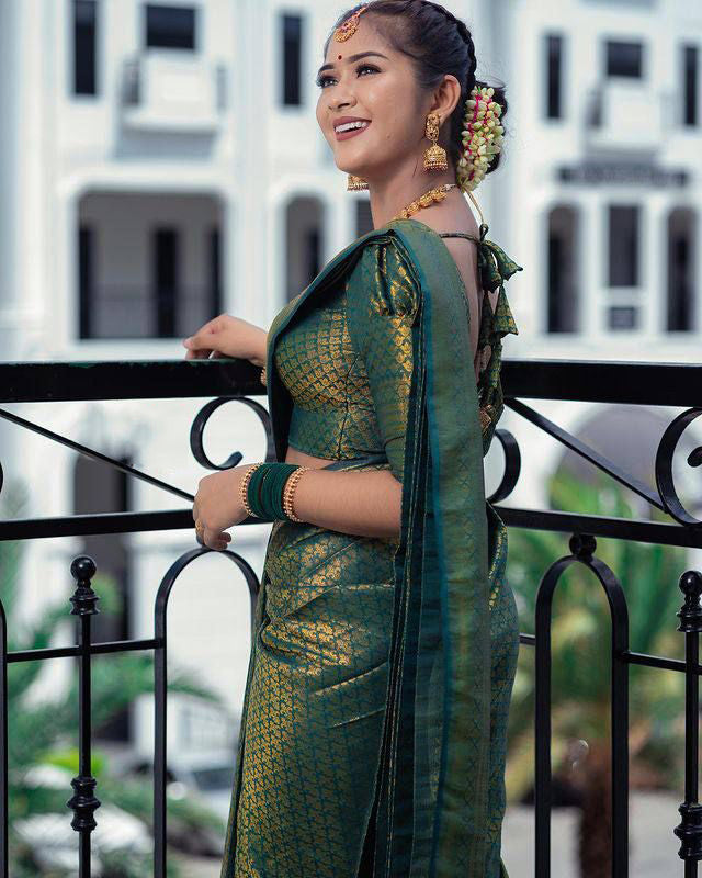 Damini Green Coloured Soft Silk Saree With Adoring Blouse