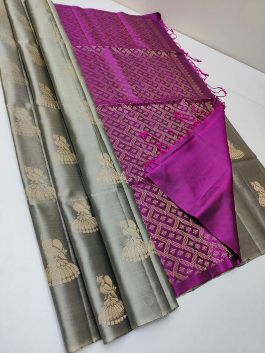 Mohini Grey Soft Silk Saree