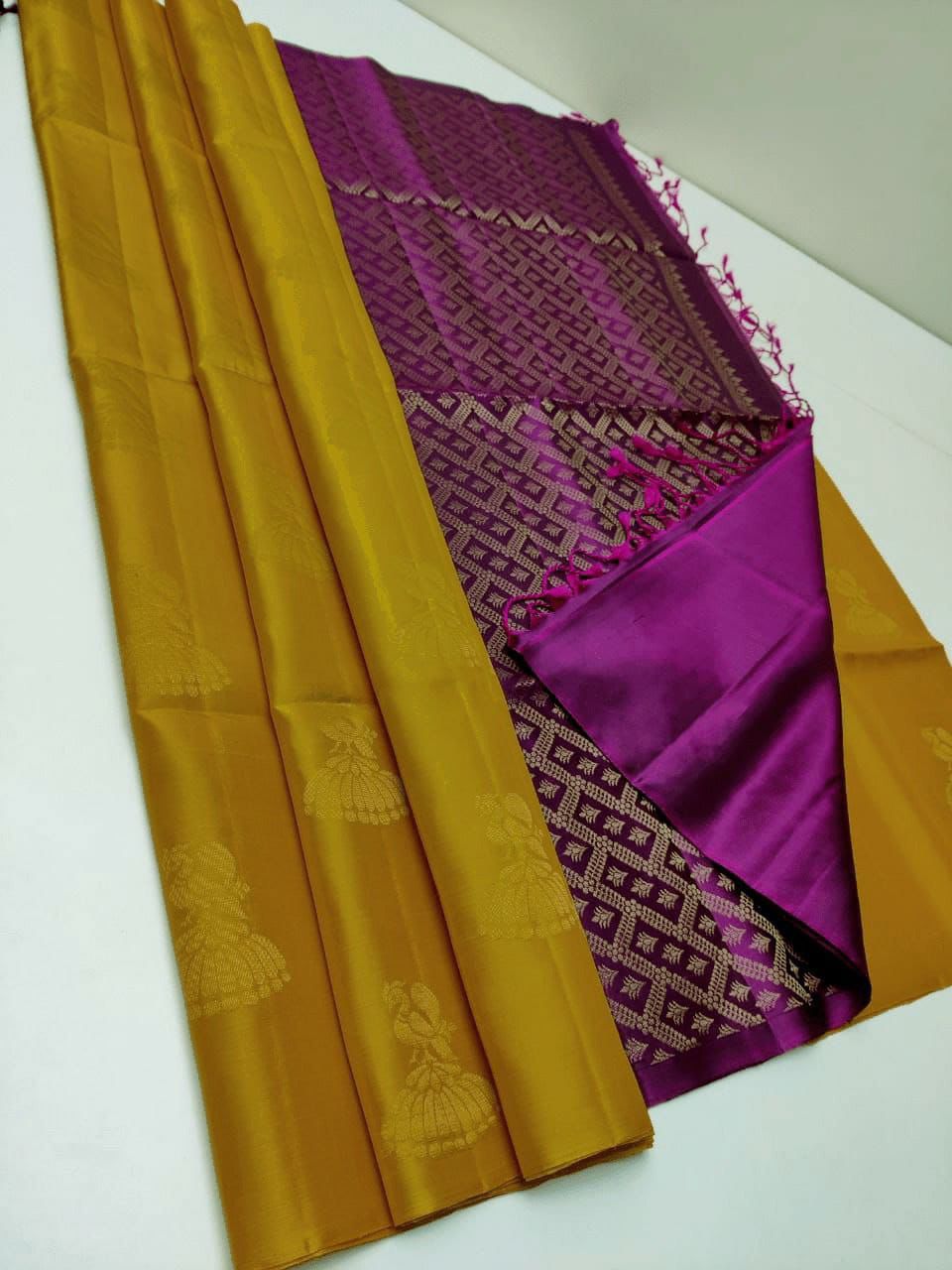 Mohini Mustard Yellow Soft Silk Saree 