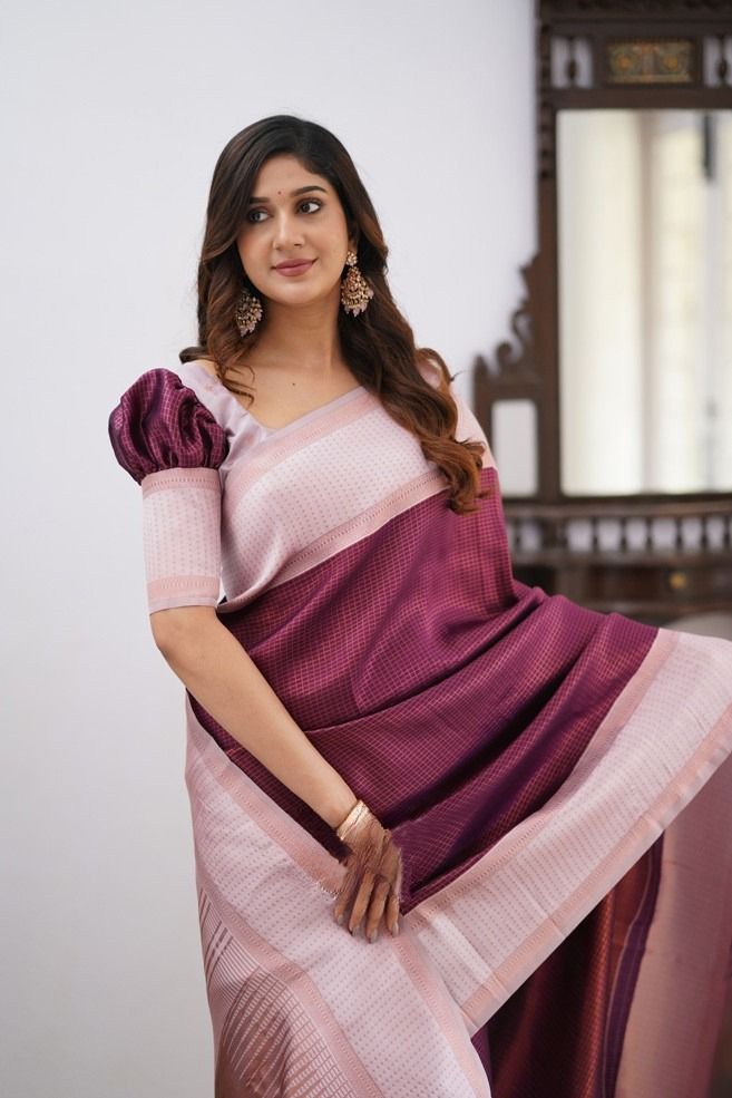 Nishu Wine Soft Silk Saree With Elegant Blouse