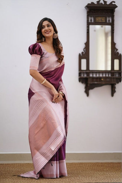 Nishu Wine Soft Silk Saree With Elegant Blouse