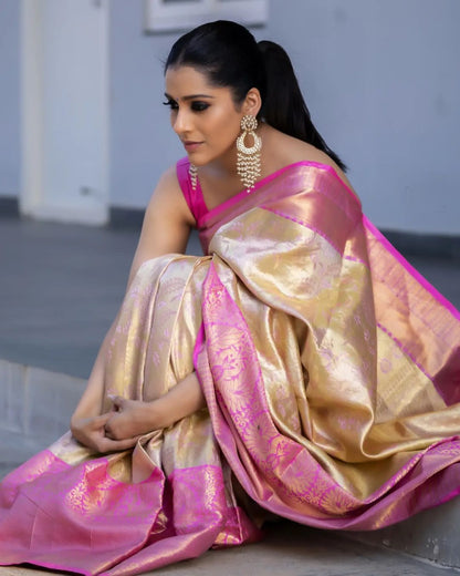 Gayathri Beige Traditional Silk Saree With Attached Blouse