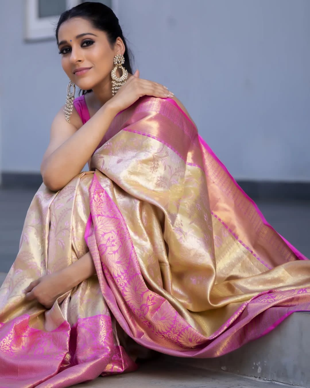 Gayathri Beige Traditional Silk Saree With Attached Blouse