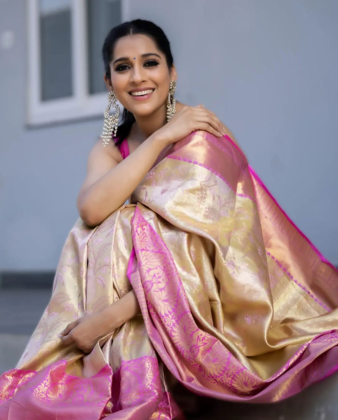 Gayathri Beige Traditional Silk Saree With Attached Blouse