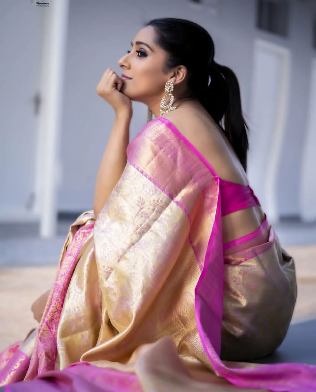 Gayathri Beige Traditional Silk Saree With Attached Blouse