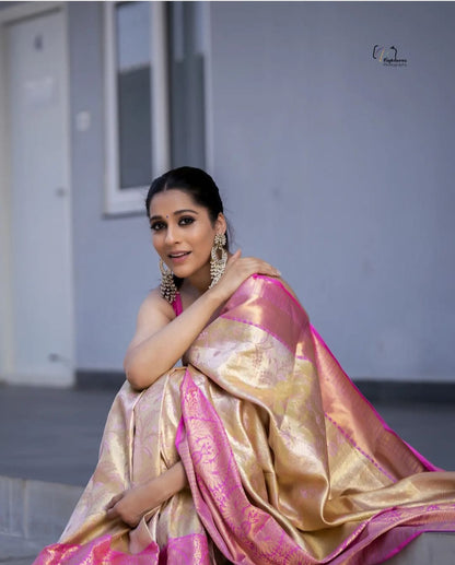 Gayathri Beige Traditional Silk Saree With Attached Blouse