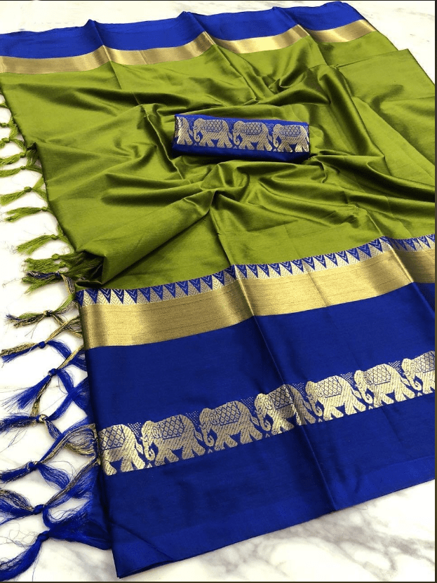 NAINA Patta Pure Soft Cotton Silk Finish Saree With Attached Blouse