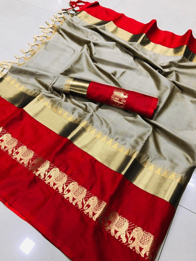 NAINA Patta Pure Soft Cotton Silk Finish Saree With Attached Blouse