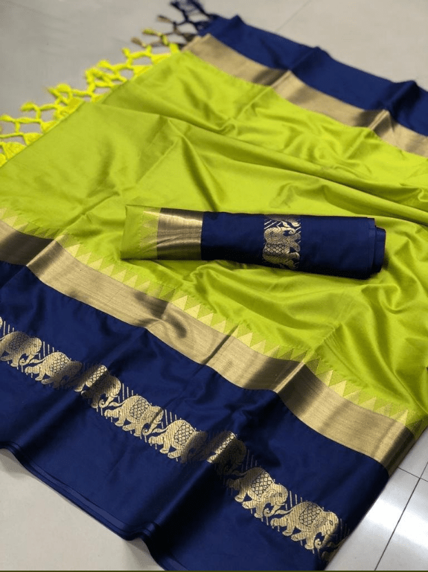 NAINA Patta Pure Soft Cotton Silk Finish Saree With Attached Blouse