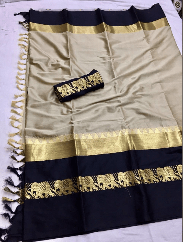 NAINA Patta Pure Soft Cotton Silk Finish Saree With Attached Blouse