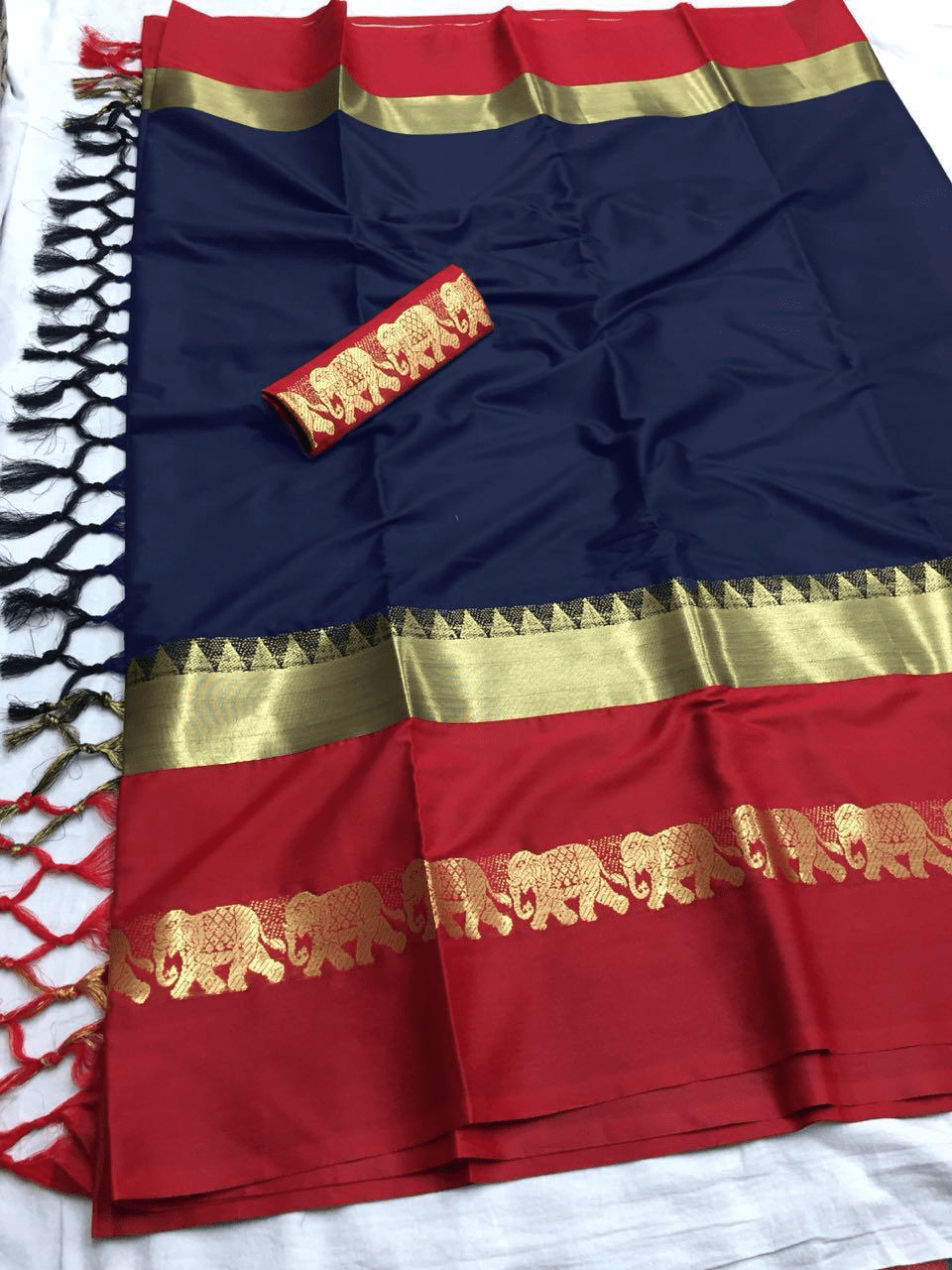 NAINA Patta Pure Soft Cotton Silk Finish Saree With Attached Blouse