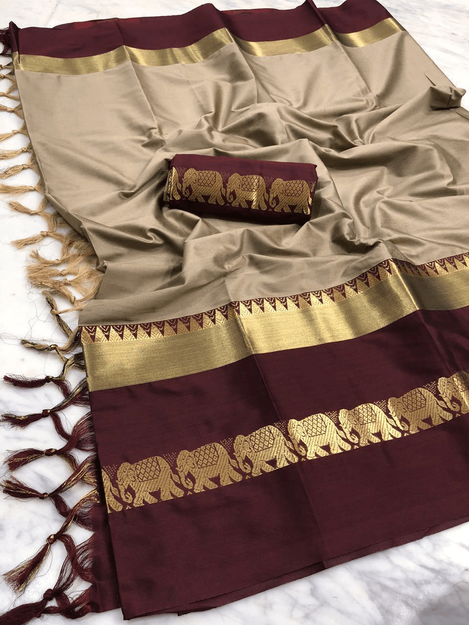 NAINA Patta Pure Soft Cotton Silk Finish Saree With Attached Blouse