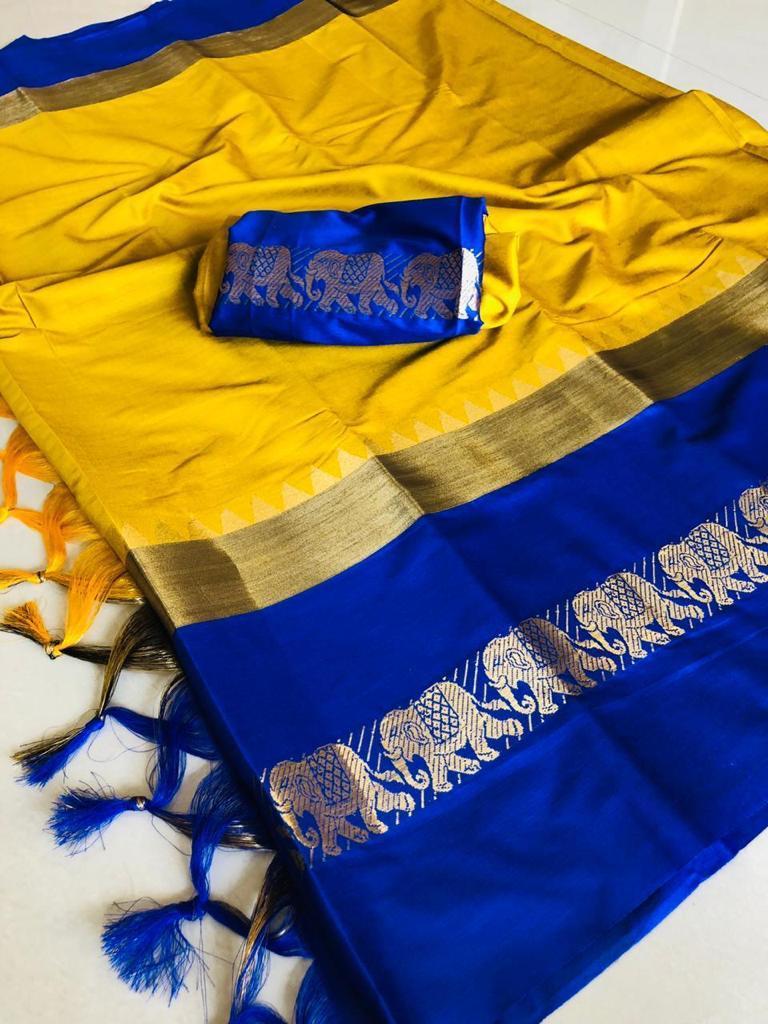 NAINA Patta Pure Soft Cotton Silk Finish Saree With Attached Blouse - BuyBeed