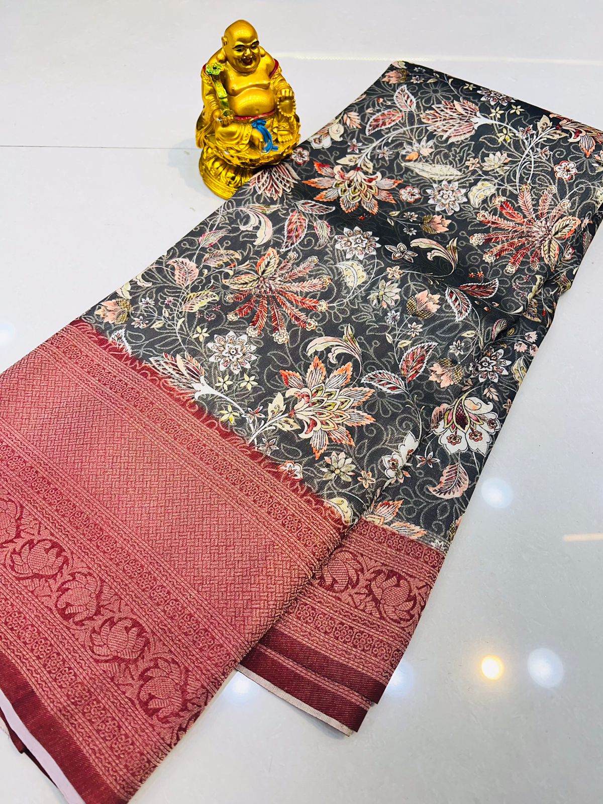 Tapsi Grey Soft Silk Saree With Attached Blouse Piece