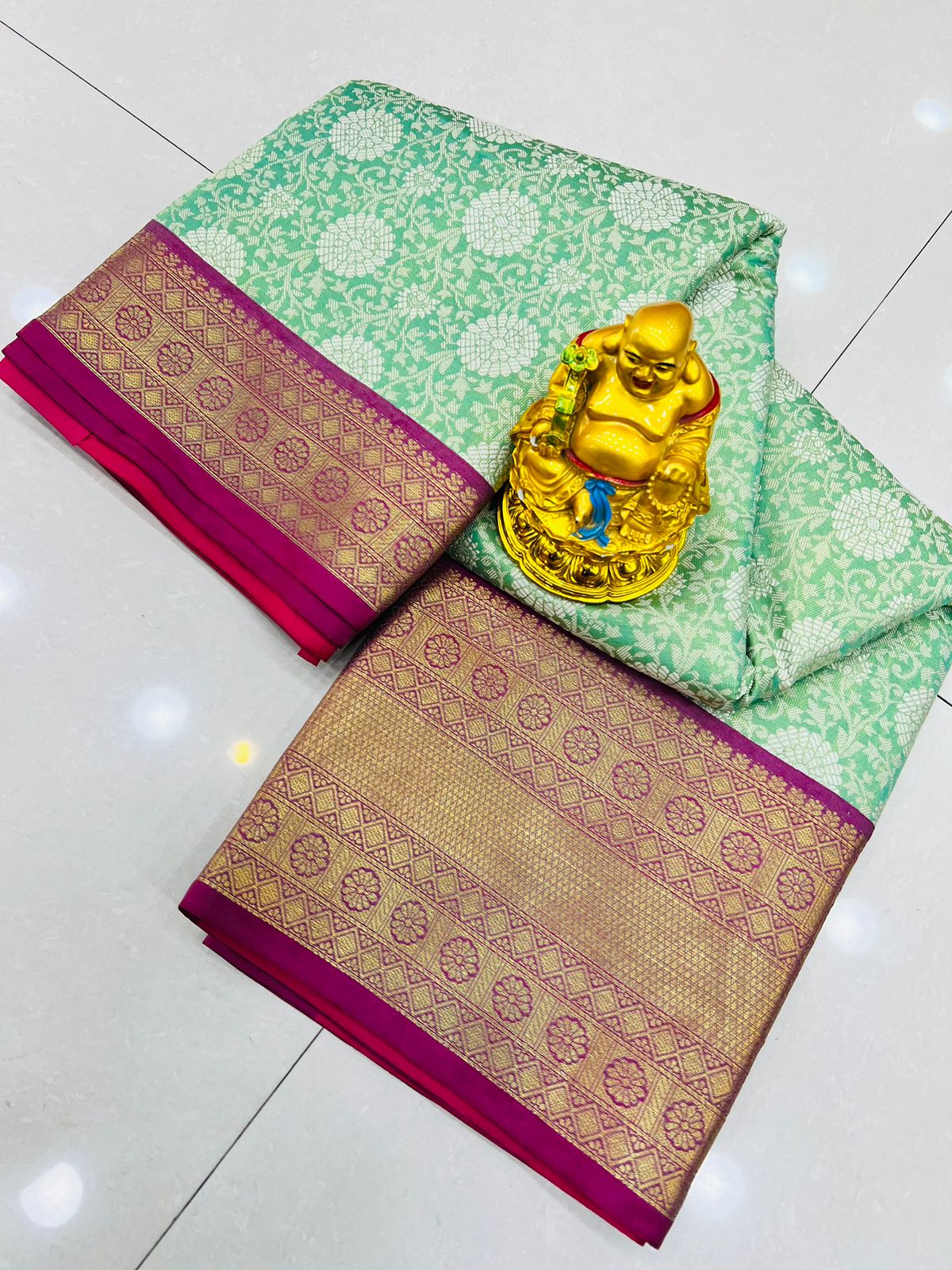 Shreya Turquoise Green Kanjivaram Soft Silk With Attractive Blouse