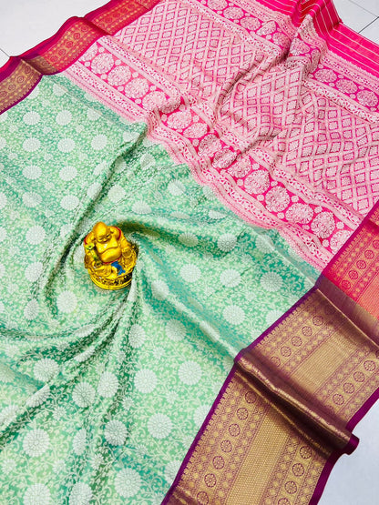 Shreya Turquoise Green Kanjivaram Soft Silk With Attractive Blouse