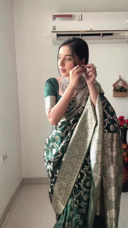 Sara One Minute Ready To Wear Green Soft Silk Saree