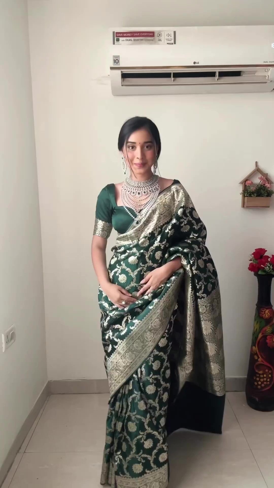 Sara One Minute Ready To Wear Green Soft Silk Saree