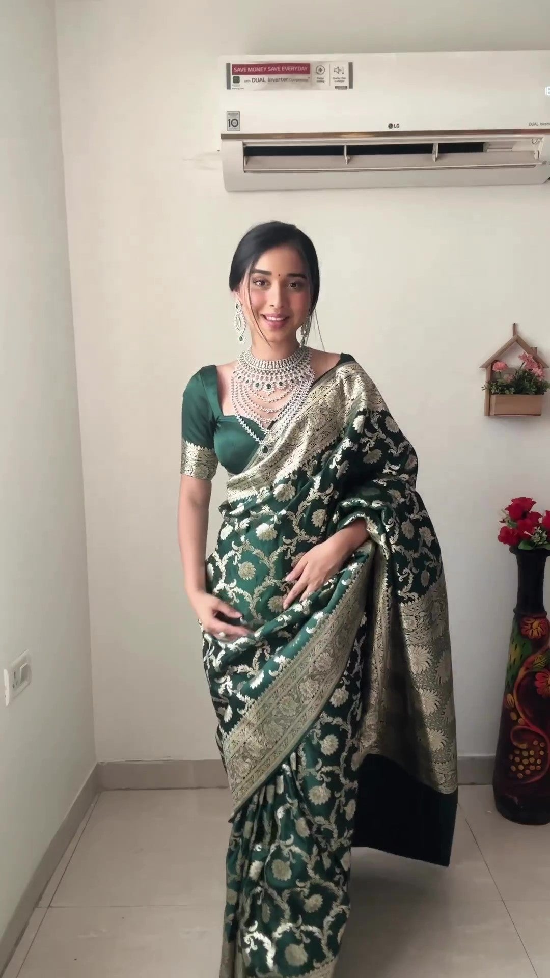 Sara One Minute Ready To Wear Green Soft Silk Saree