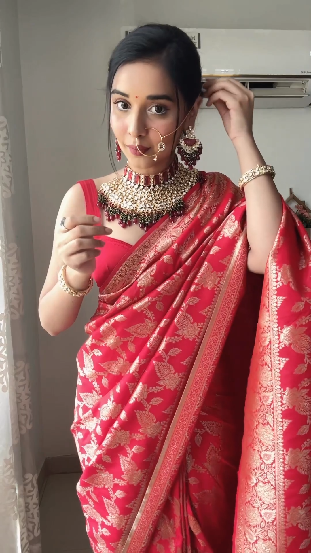 Dhara 1-Minute Ready To Wear Red Soft Silk Saree