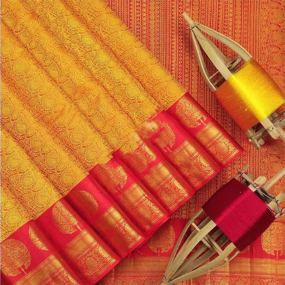 Aaradhya Yellow Soft Banarasi Silk Saree With Attached Blouse