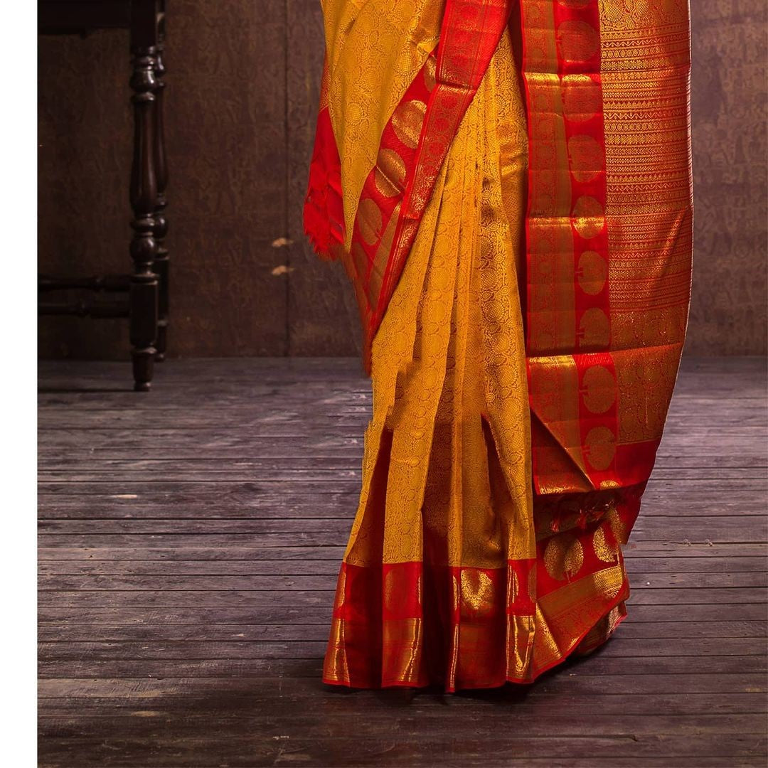 Aaradhya Yellow Soft Banarasi Silk Saree With Attached Blouse