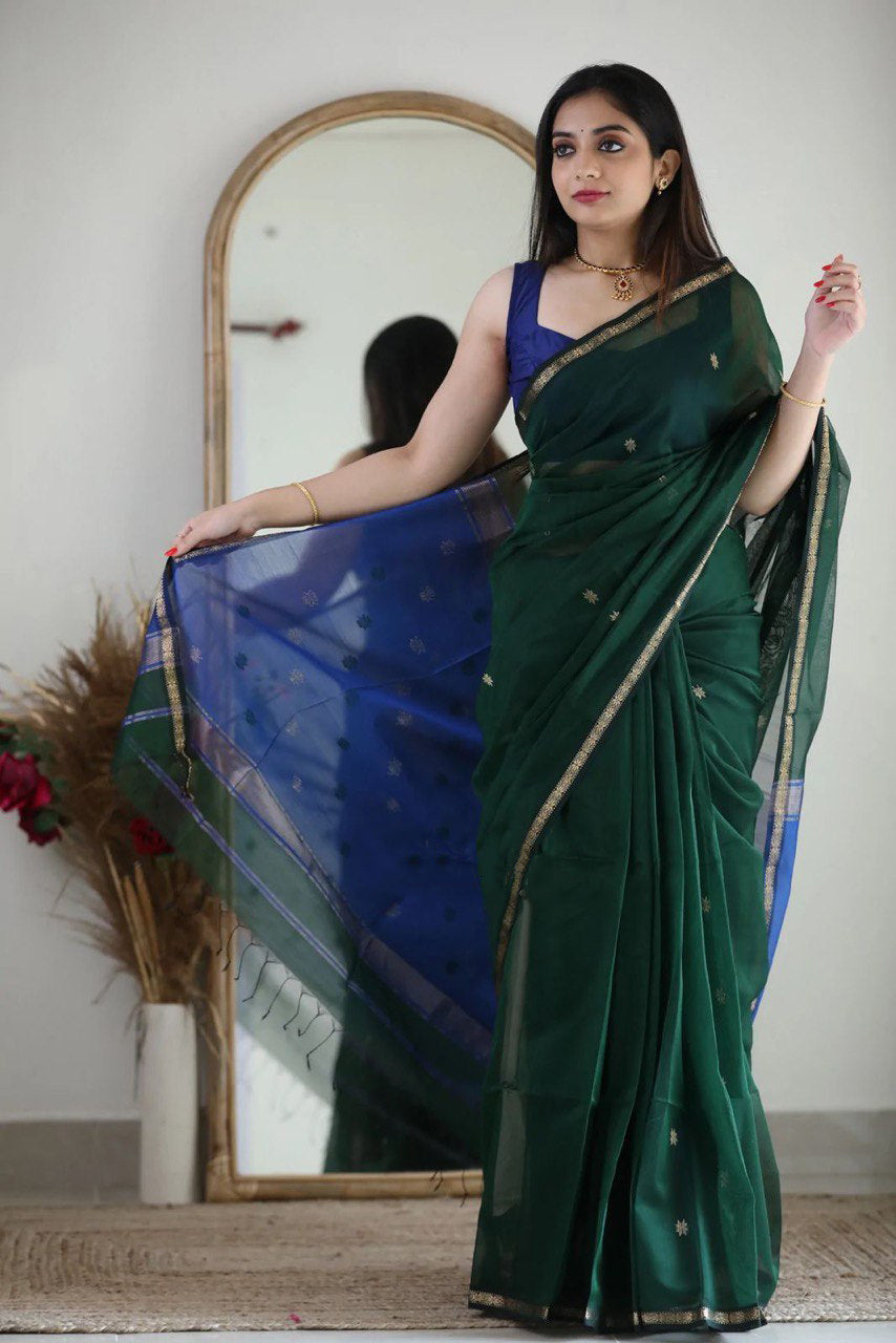 Stuti Green-Blue Cotton Silk Saree